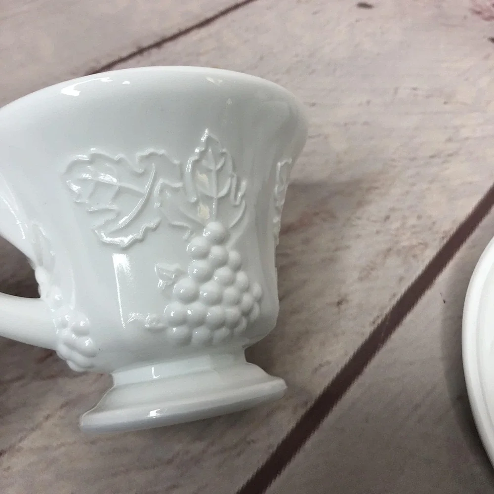 Indiana Colony Teacup Plate Luncheon Tray Milk Glass Harvest Grape Snack Set MCM